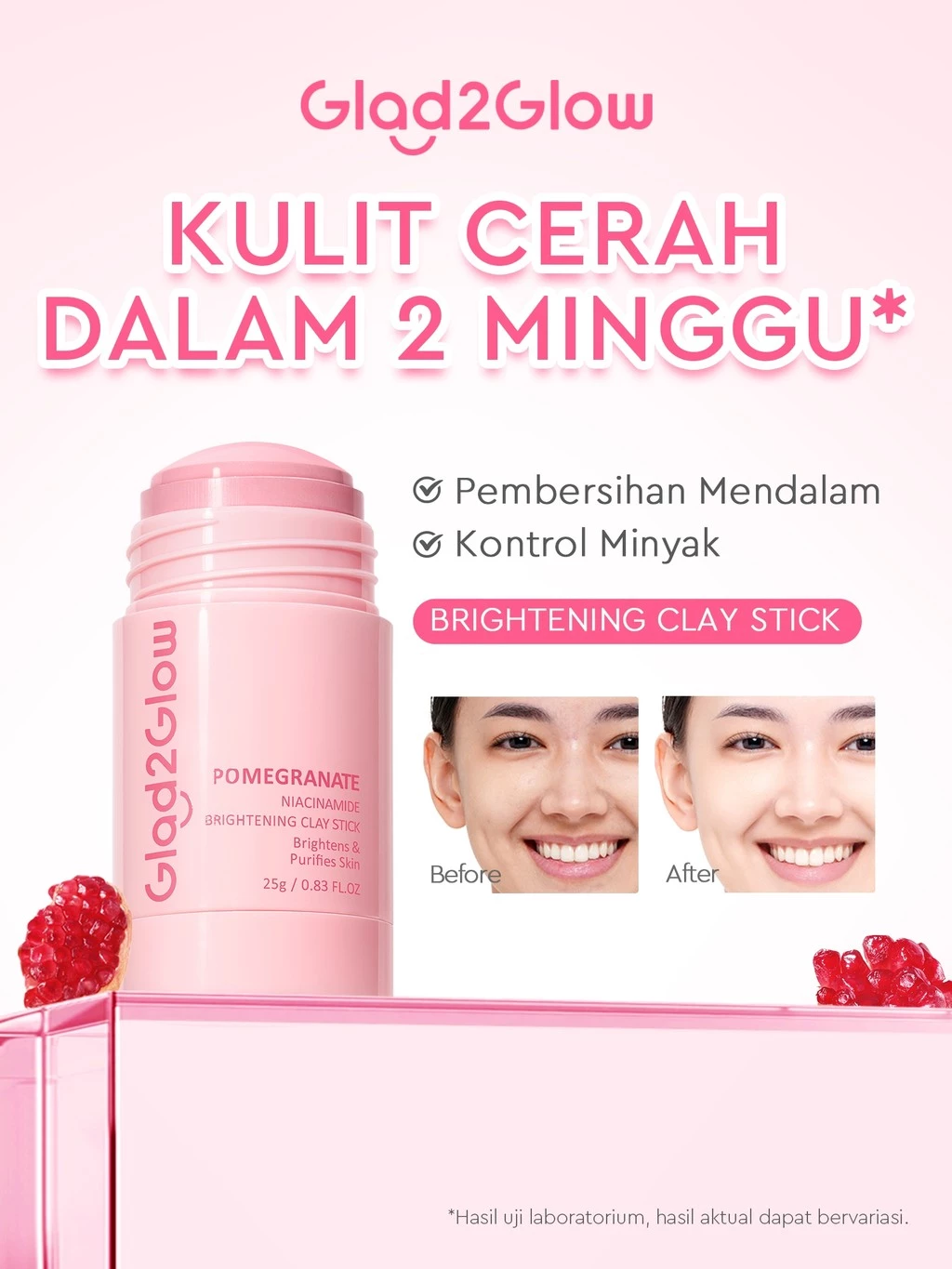 Glad2glow Pomegranate Niacinamide Brightening Clay Stick
