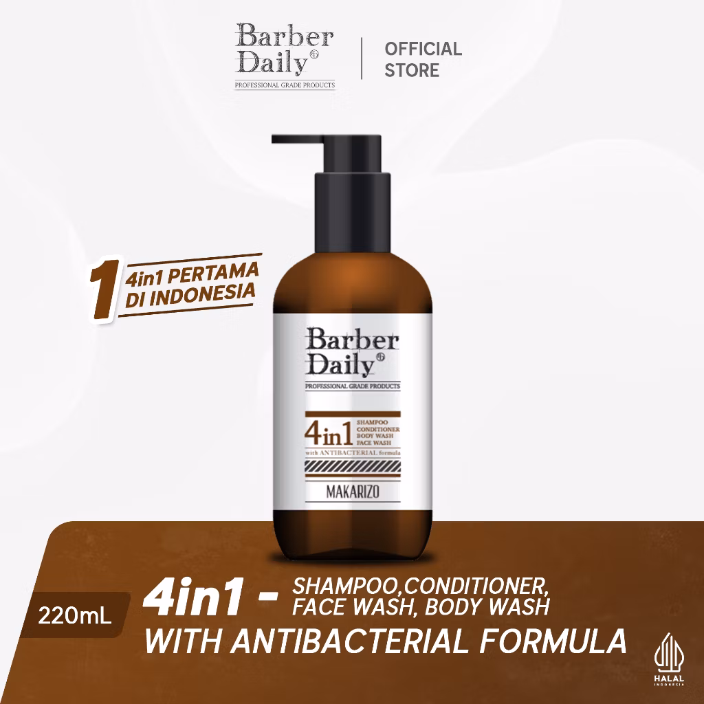Makarizo Barber Daily 4in1 Shampo Conditioner Bodywash Facewash 220ml