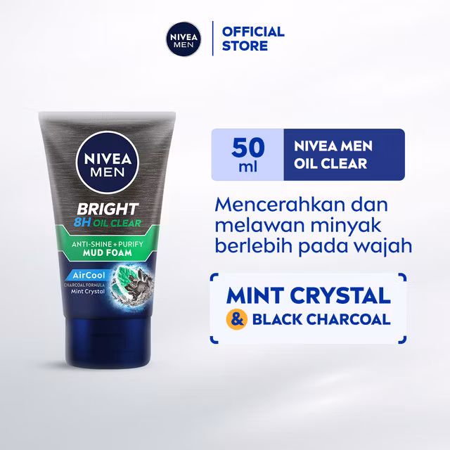 NIVEA MEN Bright Oil Clear Anti Shine + Purify Mud Facial Foam 50ml