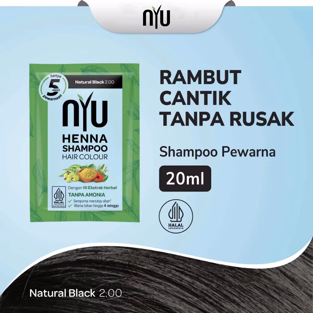 Nyu Henna Shampoo Hair Color Natural Black 20ml