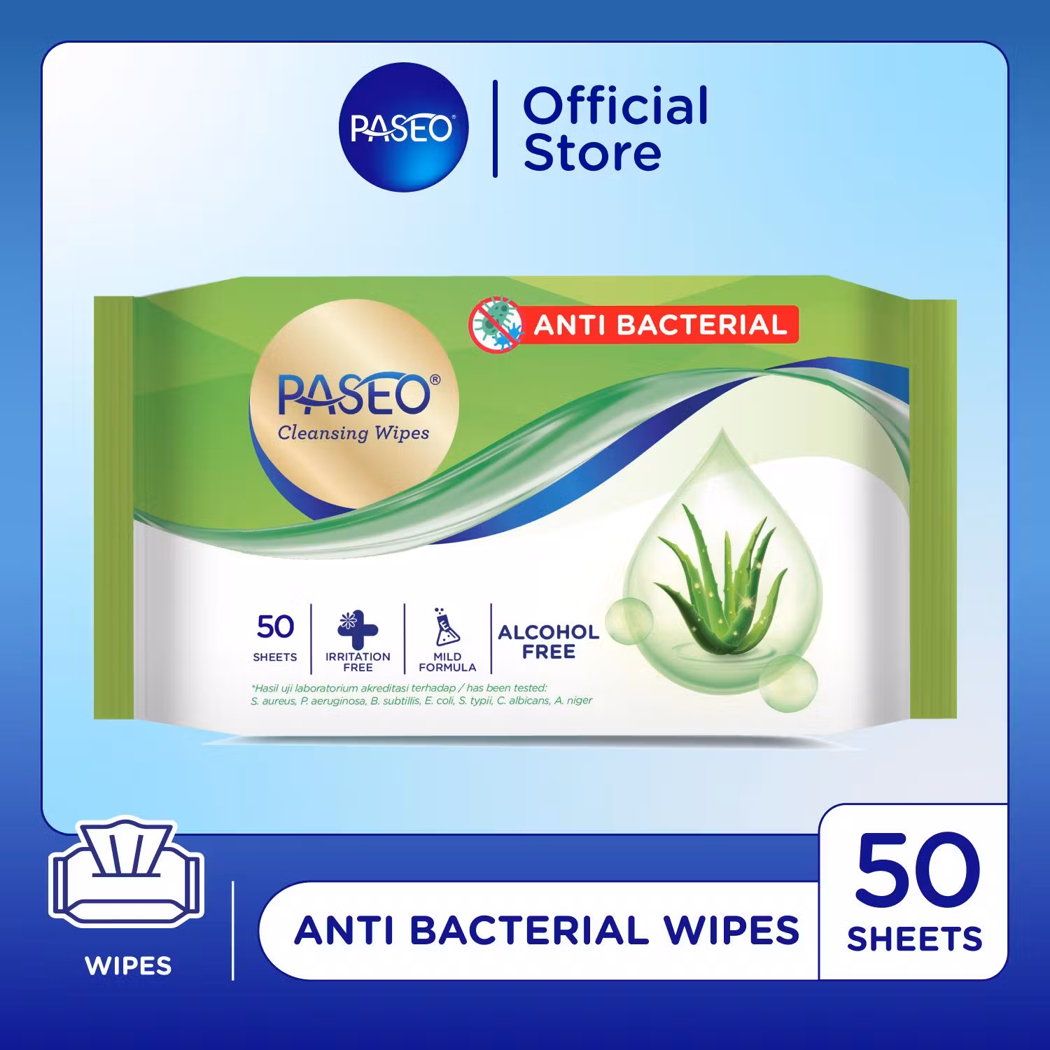 Paseo Cleansing Wipes Anti Bacterial 50sheets