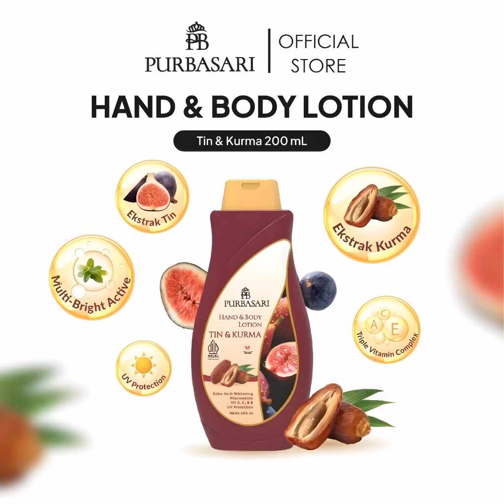 Purbasari Hand & Body Lotion Tin & Kurma 200ml