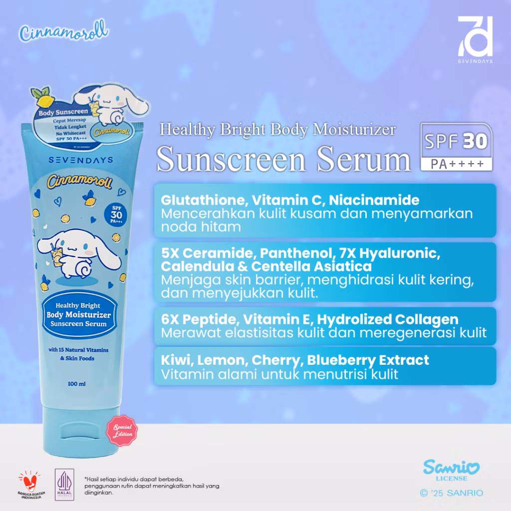Sevendays Healthy Bright Body Moisturizer Sunscreen Serum Cinnamoroll 100ml