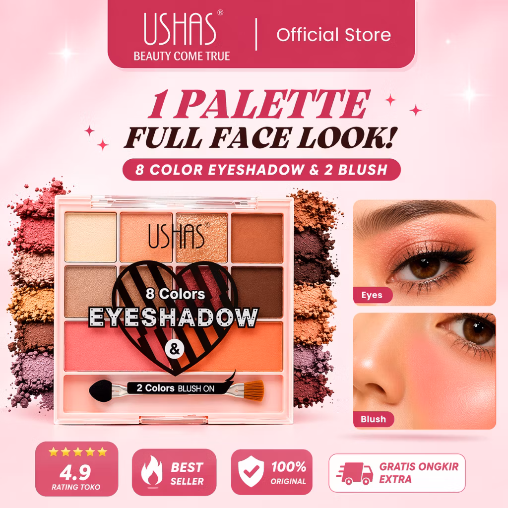 Ushas New 8 Color Eyeshadow & 2 Color Blush on 11.4gr 02