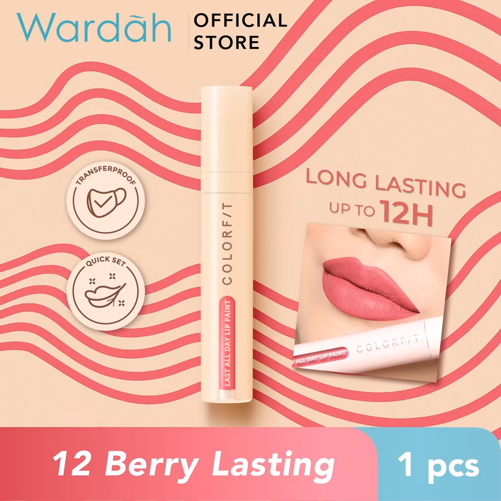 Wardah Colorfit Last All Day Lip Paint 12 Berry Lasting 4.2 g