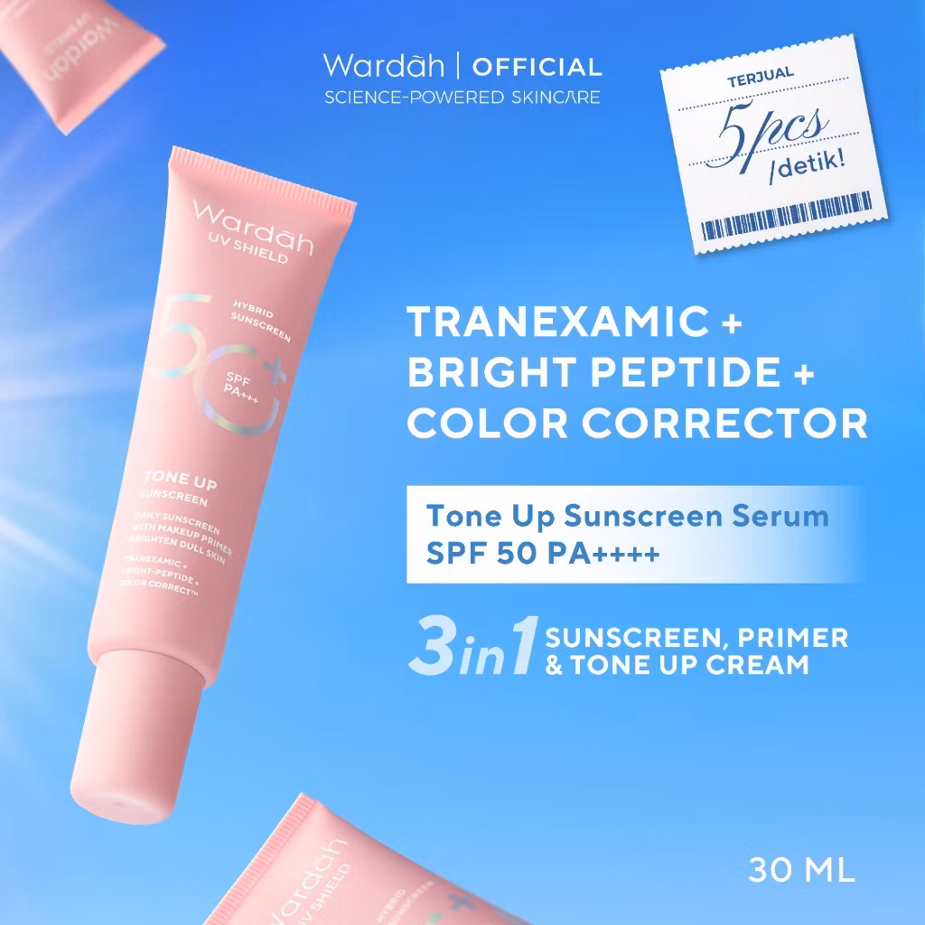Wardah UV Shield Tone Up Sunscreen 50 SPF PA +++ 30ml