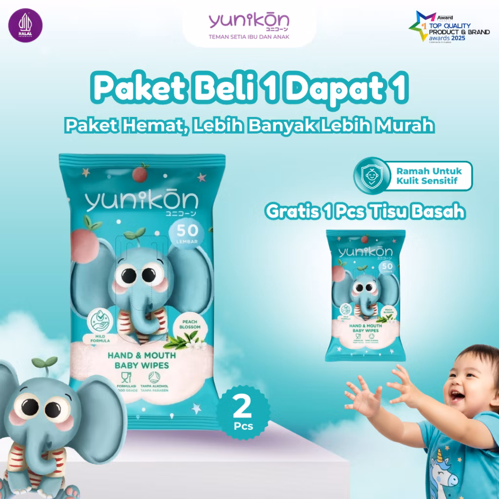 Yunikon 50 Lembar Peach Blossom Hand & Mouth Baby Wipes