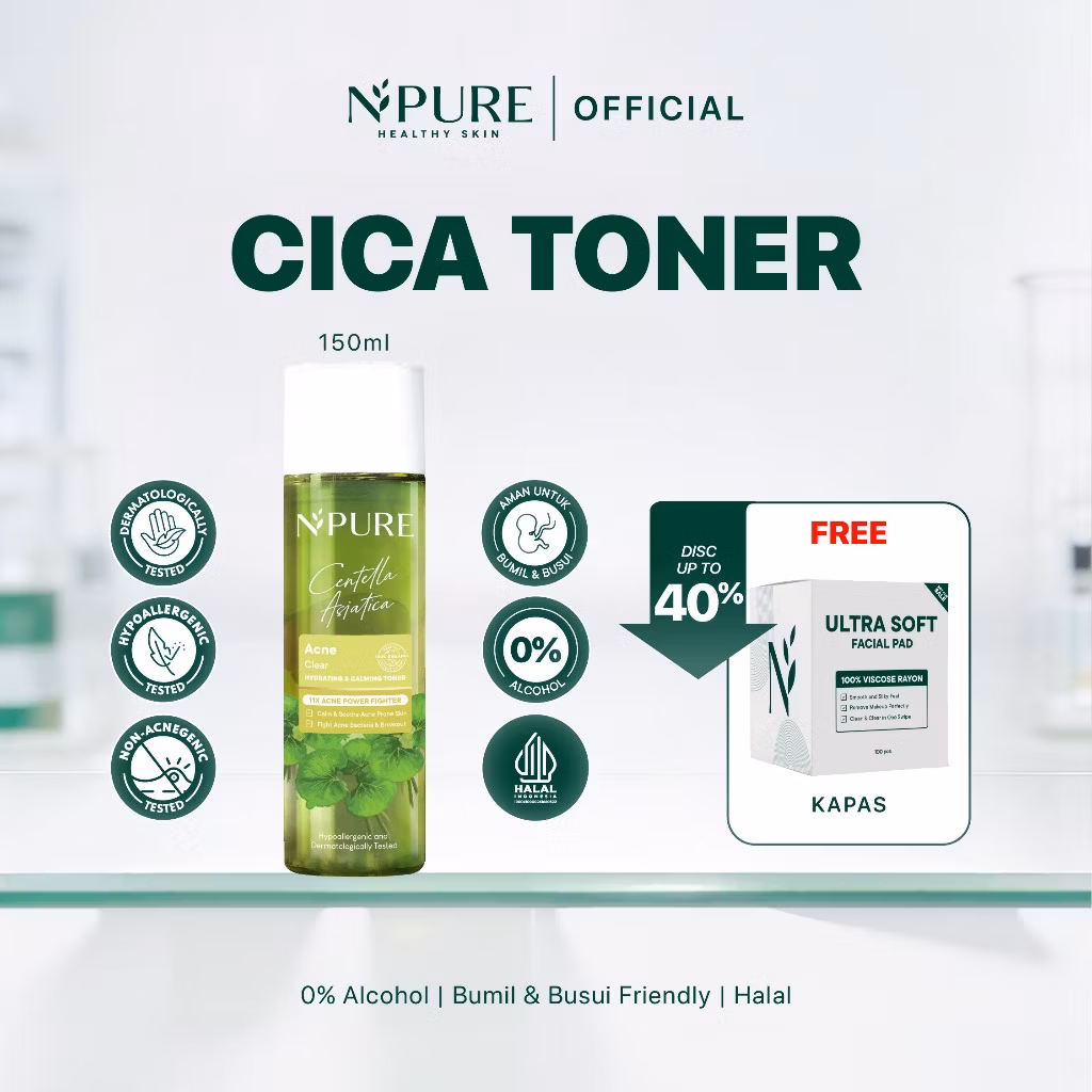 NPURE Face Toner Centella Asiatica 150ML + Free Facial Pad