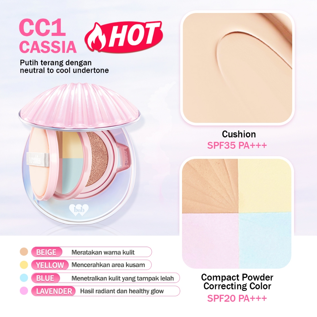 Barenbliss Bloom vegan better me 2-in-1 cushion&powder 8gr*4gr CC1 Cassia