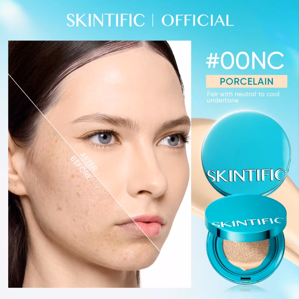 Skintific Perfect Stay Serum Matte Cushion Foundation SPF 50 0NC Porcelain
